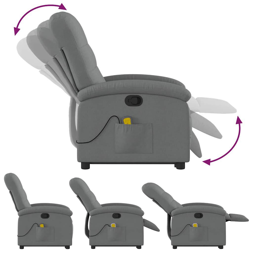 vidaXL Stand up Massage Recliner Chair Dark Grey Fabric
