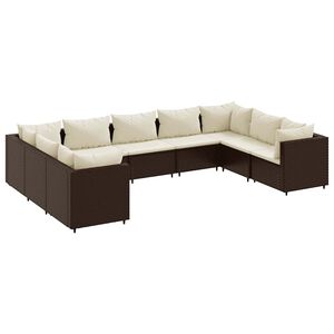 vidaXL 9 Piece Garden Lounge Set with Cushions Brown Poly Rattan