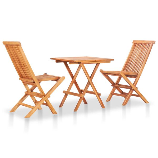 vidaXL 3 Piece Bistro Set with Bright Green Cushions Solid Teak Wood
