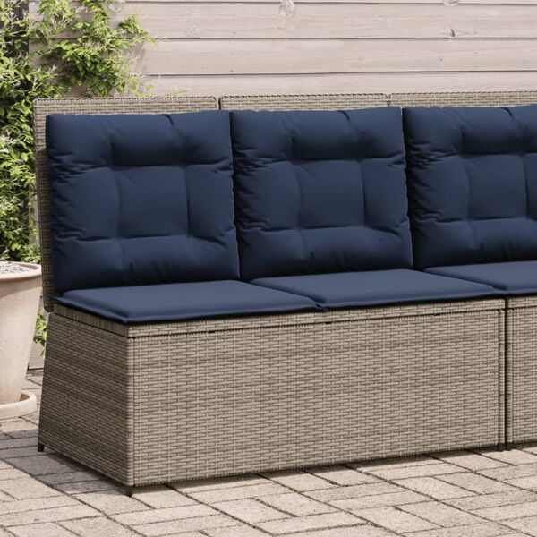 vidaXL Reclining Garden Bench with Cushions Grey Poly Rattan