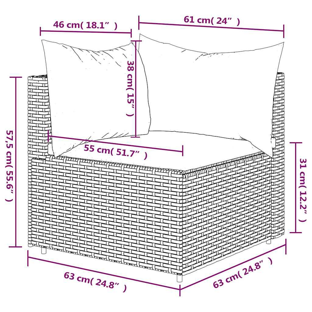 vidaXL Garden Corner Sofa with Cushions Grey Poly Rattan