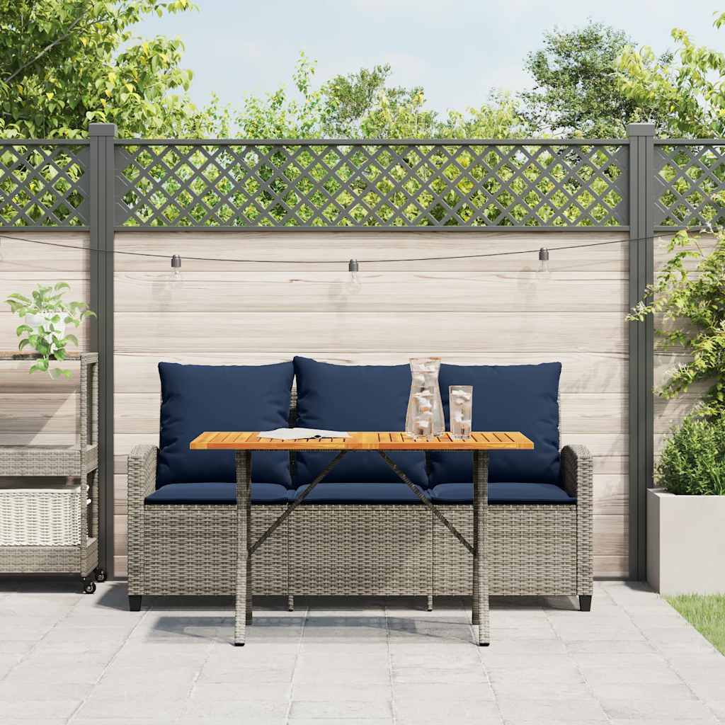 vidaXL Garden Sofa 3-Seater with Cushions&Table Grey Poly Rattan