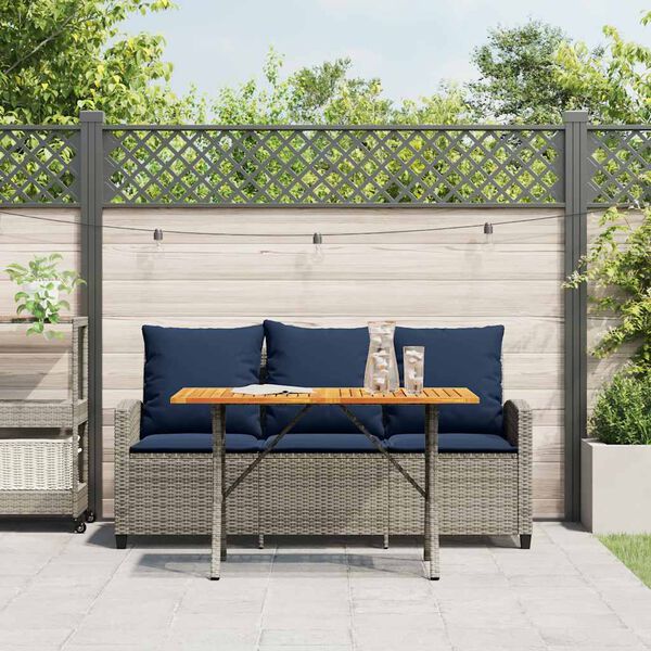 vidaXL Garden Sofa 3-Seater with Cushions&Table Grey Poly Rattan