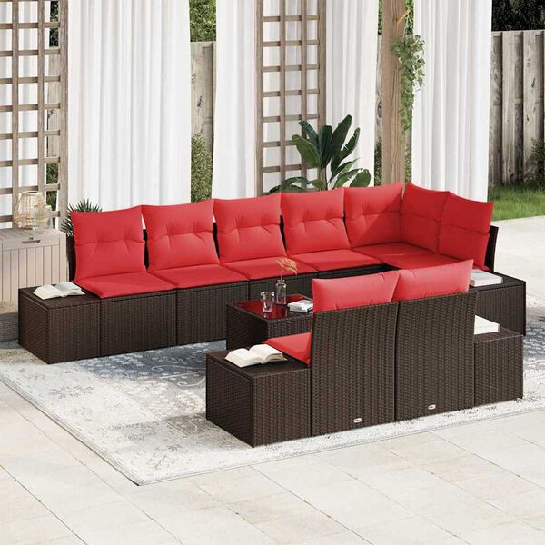vidaXL Garden Sofa Set with Cushion 9 pcs Brown Poly rattan