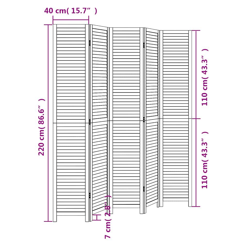 vidaXL Room Divider 5 Panels White Solid Wood Paulownia