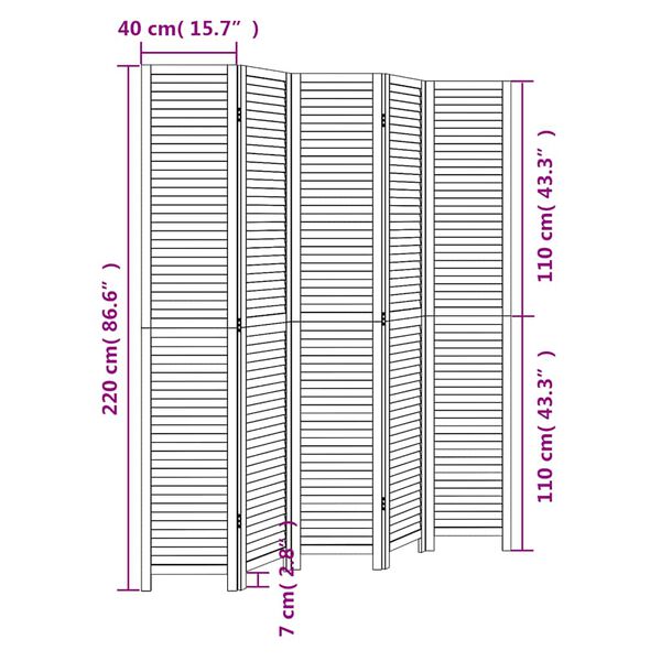 vidaXL Room Divider 5 Panels White Solid Wood Paulownia