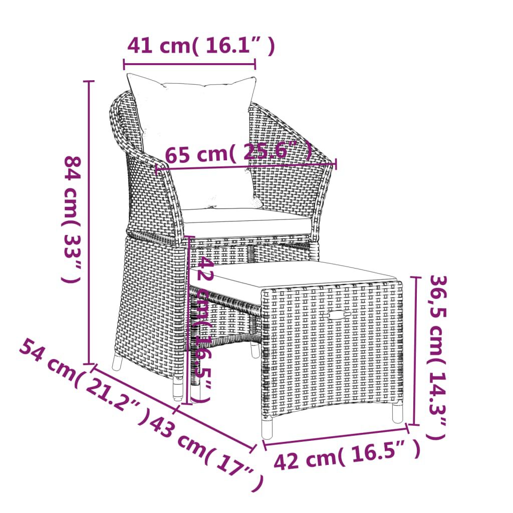 vidaXL 2 Piece Garden Lounge Set with Cushions Grey Poly Rattan