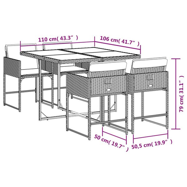 vidaXL 5 Piece Garden Dining Set with Cushions Grey Poly Rattan