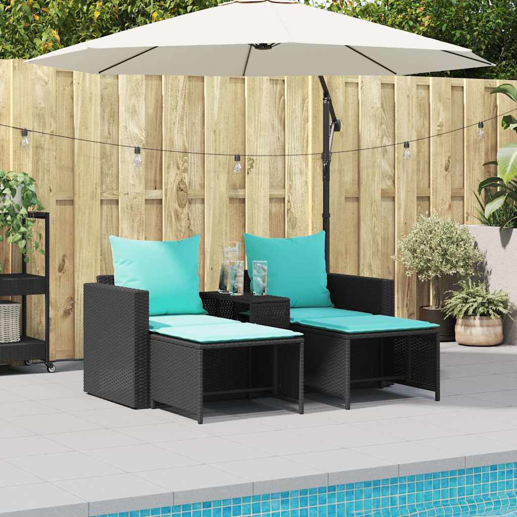 vidaXL 5 Piece Garden Sofa Set with Cushions Stackable Black Poly Rattan