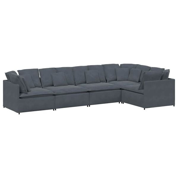 vidaXL Modular Sofa with Cushions Velvet Dark Grey