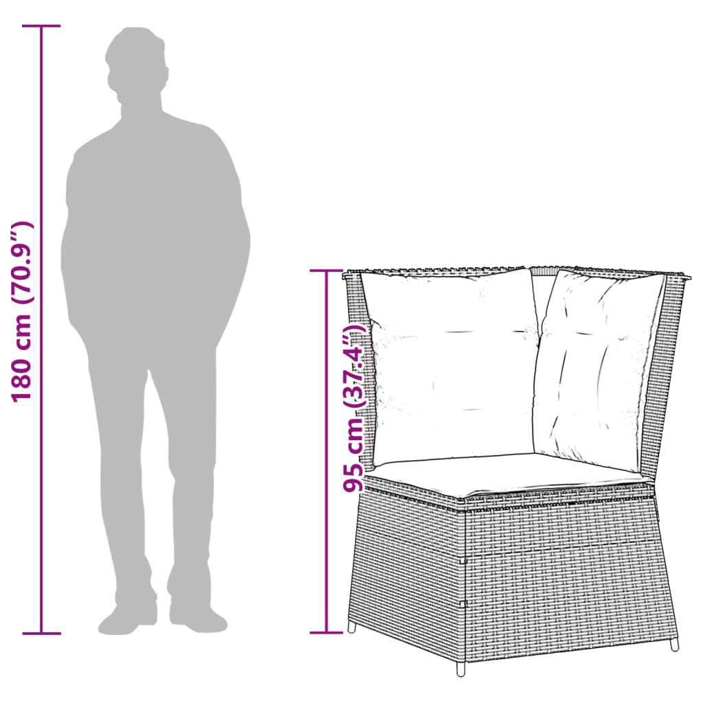 vidaXL Garden Sofa Corner with Cushions Grey Poly Rattan
