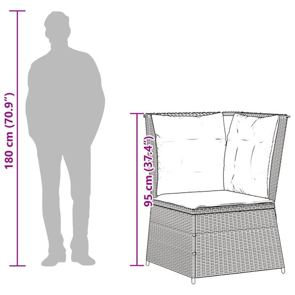 vidaXL Garden Sofa Corner with Cushions Grey Poly Rattan