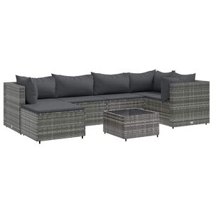 vidaXL 7 Piece Garden Lounge Set with Cushions Grey Poly Rattan