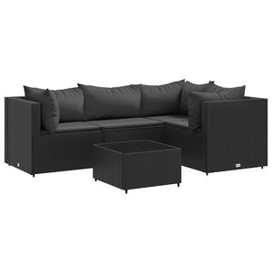 vidaXL 5 Piece Garden Lounge Set with Cushions Black Poly Rattan