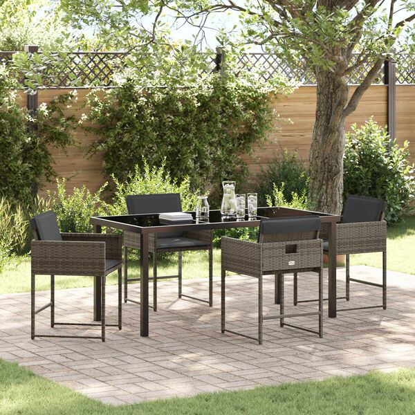 vidaXL Garden Dining Set with Cushion 5 pcs Grey Poly Rattan