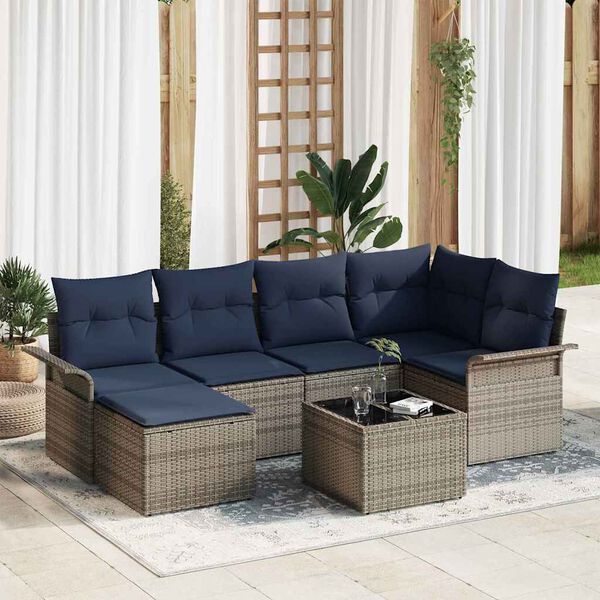 vidaXL Garden Sofa Set with Cushion Grey Poly Rattan
