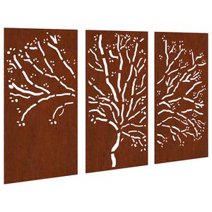 vidaXL Garden Wall Decorations 3 pcs 105x55 cm Corten Steel Tree Design