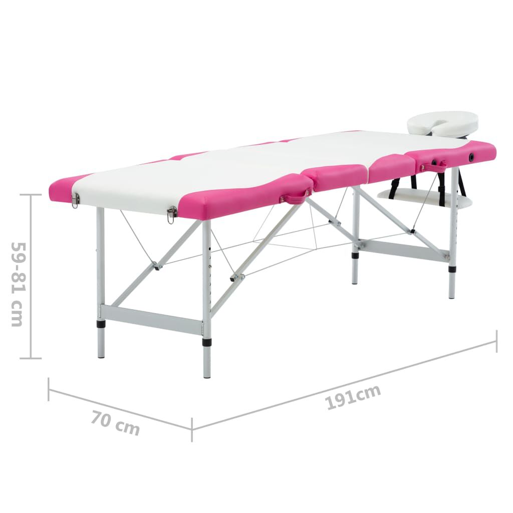 vidaXL 4-Zone Foldable Massage Table Aluminium White and Pink