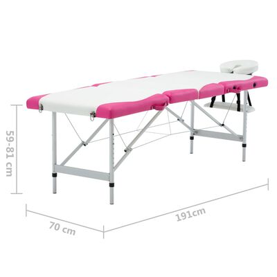 vidaXL 4-Zone Foldable Massage Table Aluminium White and Pink
