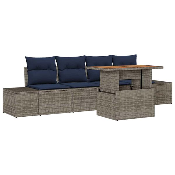 vidaXL Garden Dining Set with Cushion 5 pcs Grey and Navy
