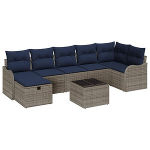 vidaXL Sofa Set with Cushion with Storage Grey and Navy Poly Rattan