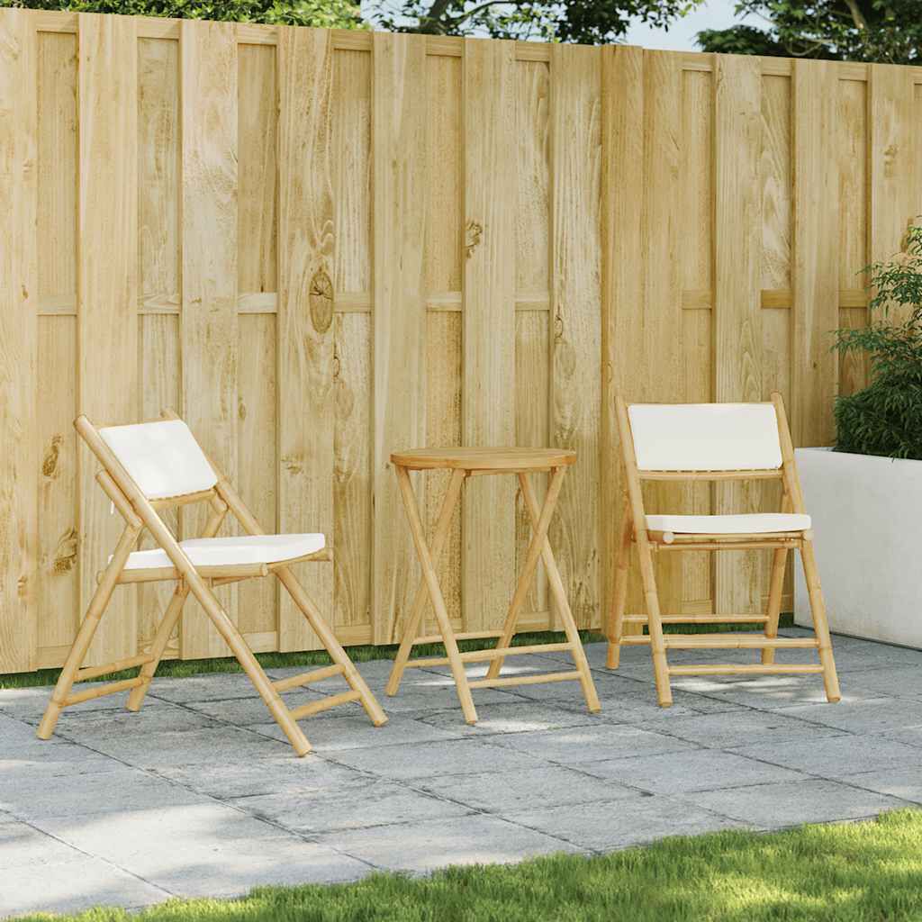 vidaXL 2 Piece Folding Bistro Chairs with Cream White Cushions Bamboo