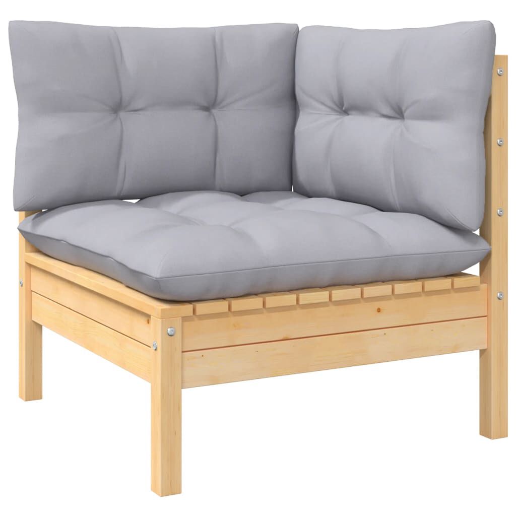 vidaXL 5 Piece Garden Lounge Set with Grey Cushions Pinewood