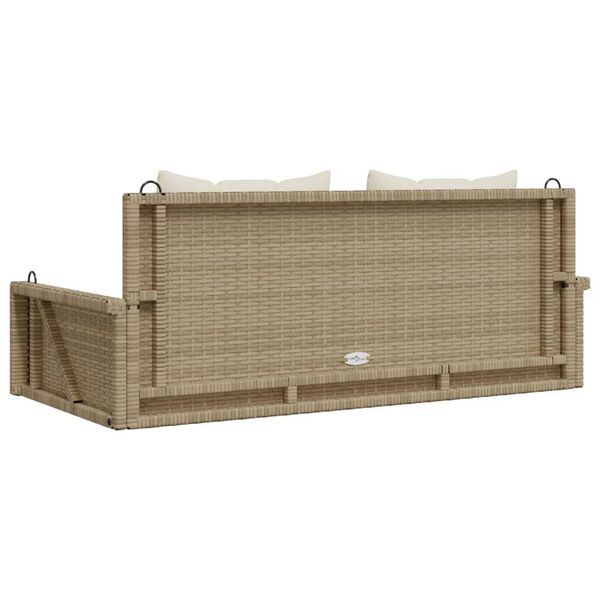 vidaXL Swing Bench with Cushions Beige 119x56x48 cm Poly Rattan