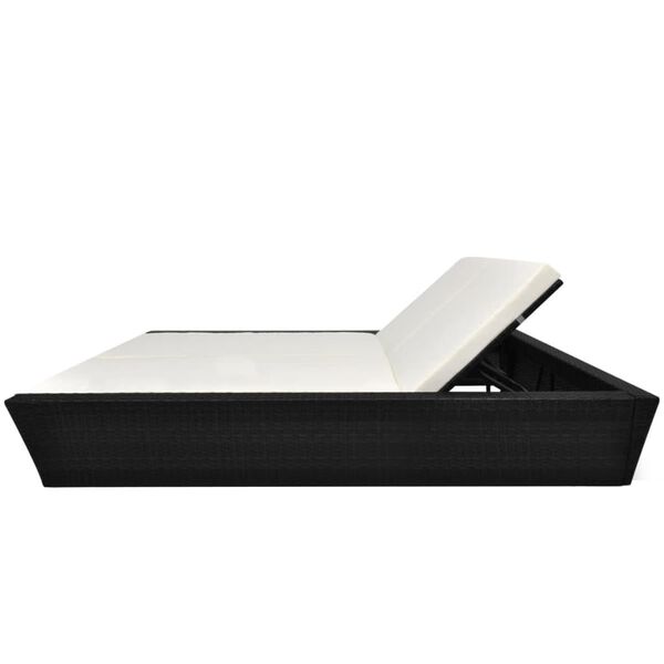 vidaXL Outdoor Lounge Bed with Cushion Poly Rattan Black