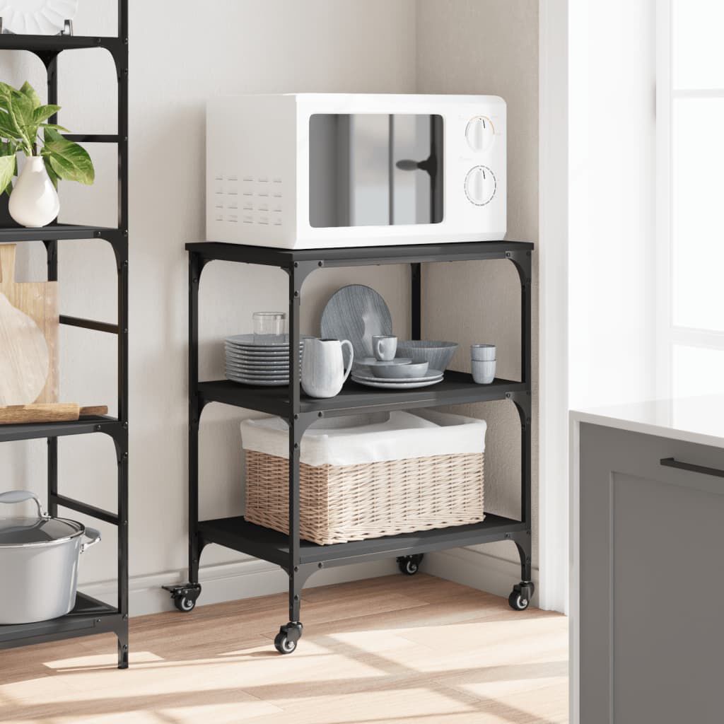 vidaXL Kitchen Trolley Black 60x41x76 cm Engineered Wood