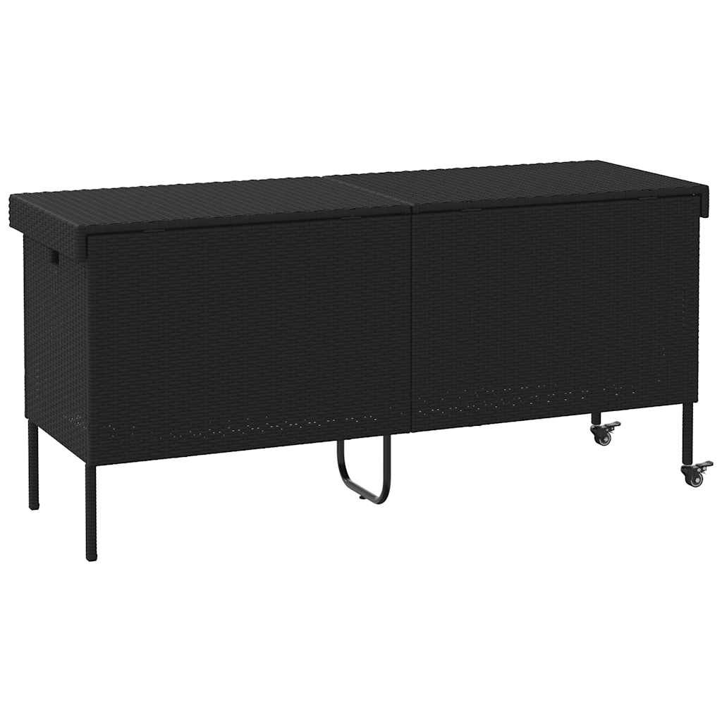 vidaXL Garden Storage Box with Wheels Black 160x55x75 cm Poly Rattan