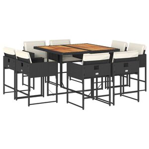 vidaXL 9 Piece Garden Dining Set with Cushions Black Poly Rattan