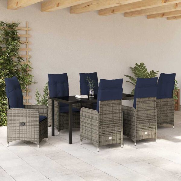 vidaXL Garden Dining Set with Cushion 7 pcs Black Poly Rattan