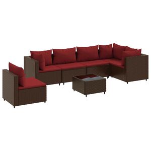 vidaXL 7 Piece Garden Lounge Set with Cushions Brown Poly Rattan