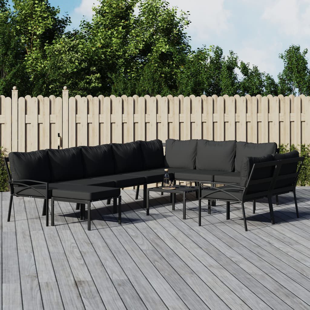 vidaXL 11 Piece Garden Lounge Set with Grey Cushions Steel