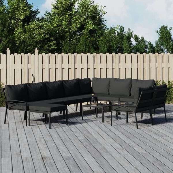 vidaXL 11 Piece Garden Lounge Set with Grey Cushions Steel