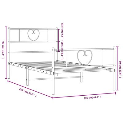 vidaXL Metal Bed Frame without Mattress with Footboard Black 100x200 cm