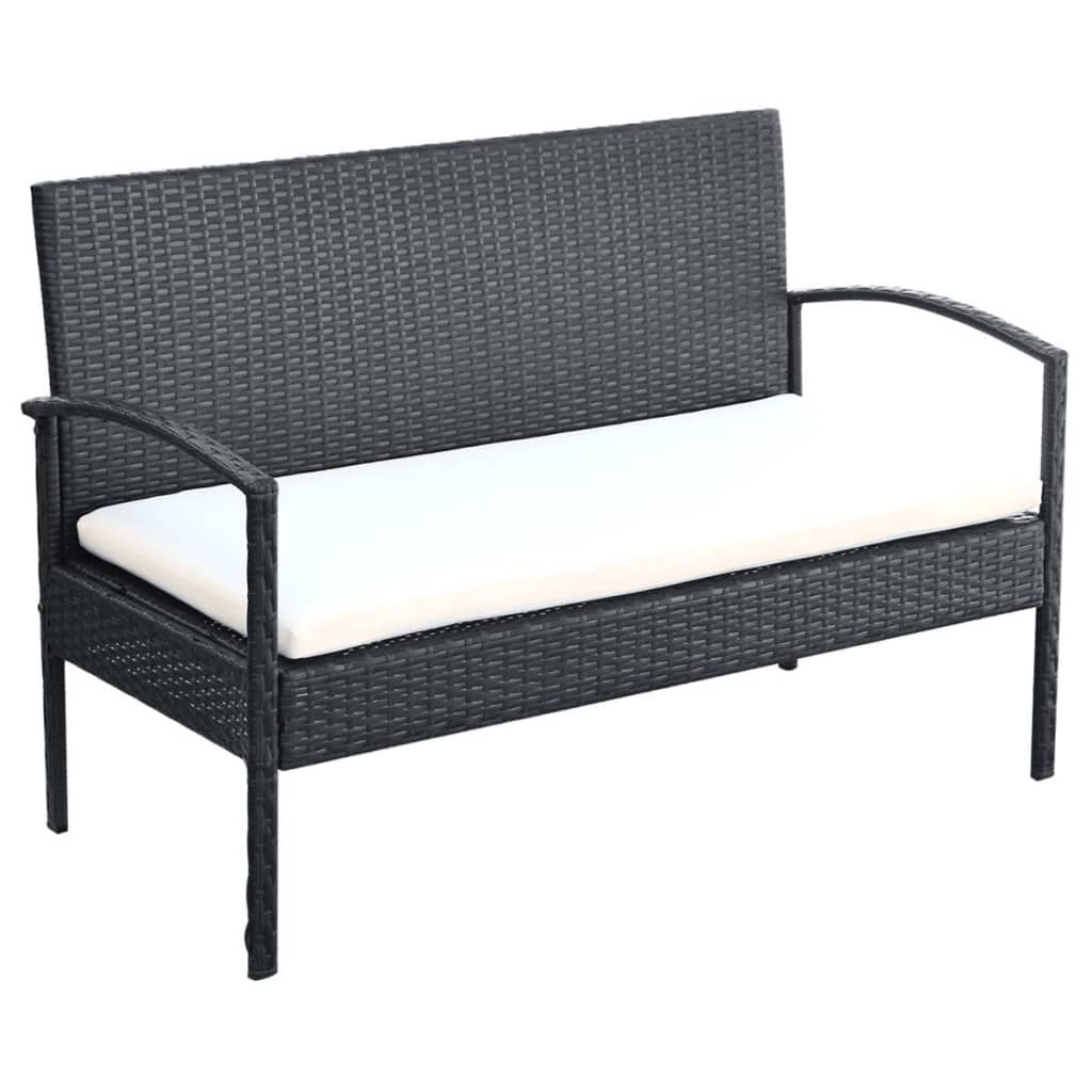 vidaXL 4 Piece Garden Lounge Set with Cushions Poly Rattan Black