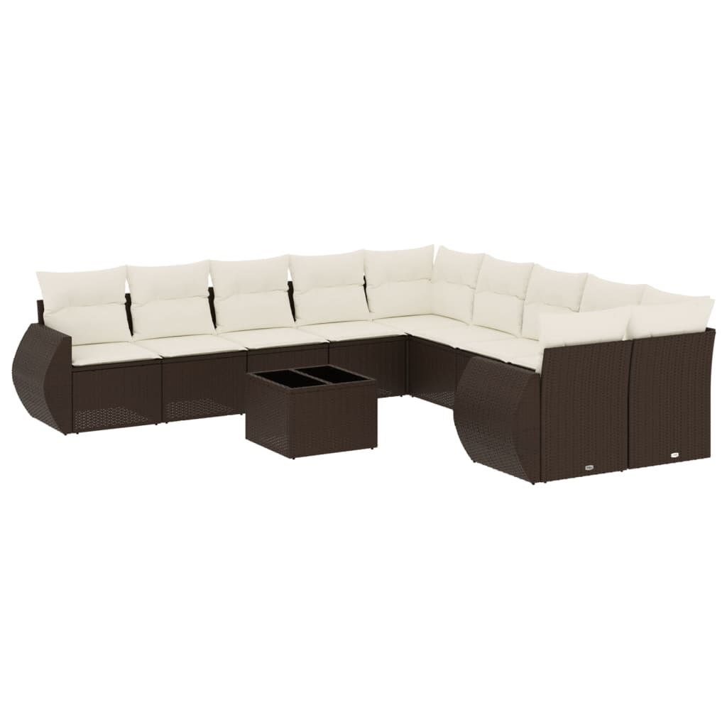 vidaXL 11 Piece Garden Sofa Set with Cushions Brown Poly Rattan