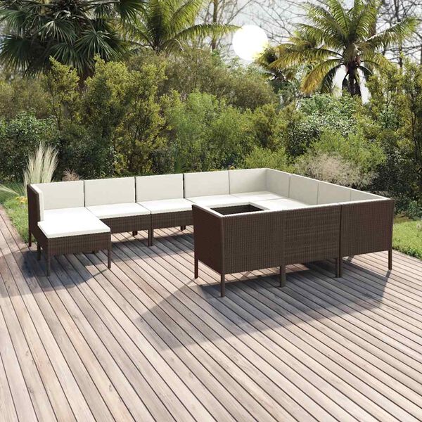 vidaXL 11 Piece Garden Lounge Set with Cushions Poly Rattan Brown