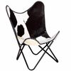 vidaXL Butterfly Chair Black and White Real Cowhide Leather
