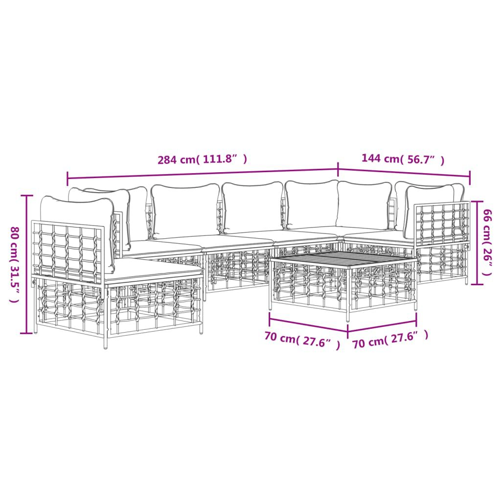 vidaXL 7 Piece Garden Lounge Set with Cushions Anthracite Poly Rattan