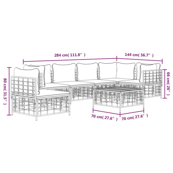 vidaXL 7 Piece Garden Lounge Set with Cushions Anthracite Poly Rattan