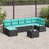 vidaXL Sofa Set with Cushion 8 pcs Black and Turquoise Poly Rattan