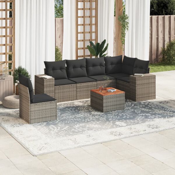 vidaXL 7 Piece Garden Sofa Set with Cushions Grey Poly Rattan