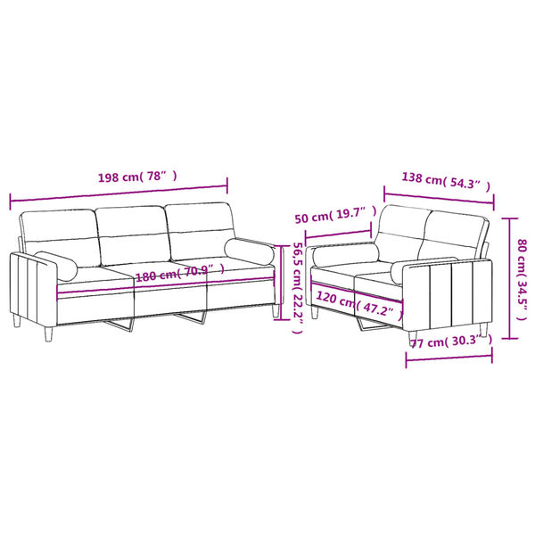 vidaXL 2 Piece Sofa Set with Pillows Dark Grey Fabric