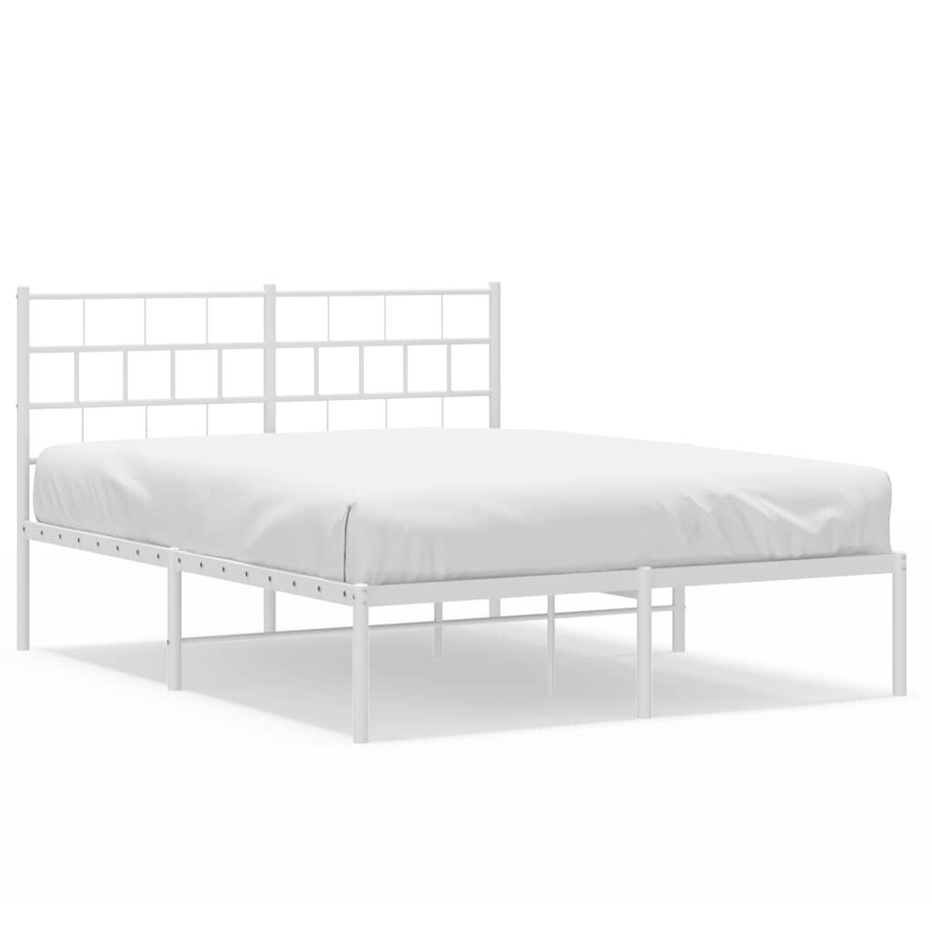 vidaXL Metal Bed Frame without Mattress with Headboard White 135x190cm