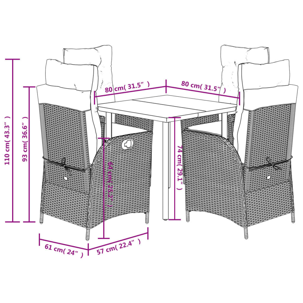 vidaXL 5 Piece Garden Dining Set with Cushions Beige Poly Rattan