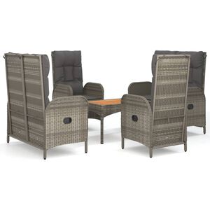 vidaXL 5 Piece Garden Dining Set with Cushions Grey Poly Rattan