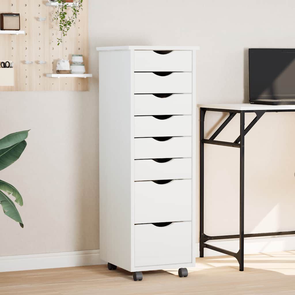 vidaXL Rolling Cabinet with Drawers MOSS White Solid Wood Pine